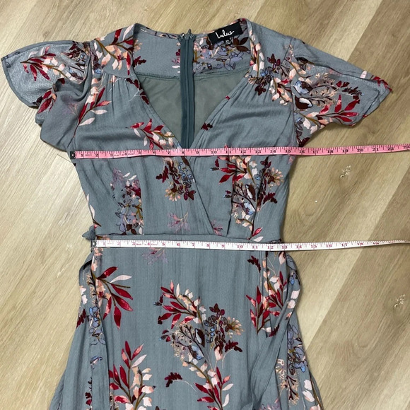 Lulu’s Maxi Dress Fiorire Slate Blue Floral Print Wrap Size XS Romantic Feminine - Picture 15 of 16